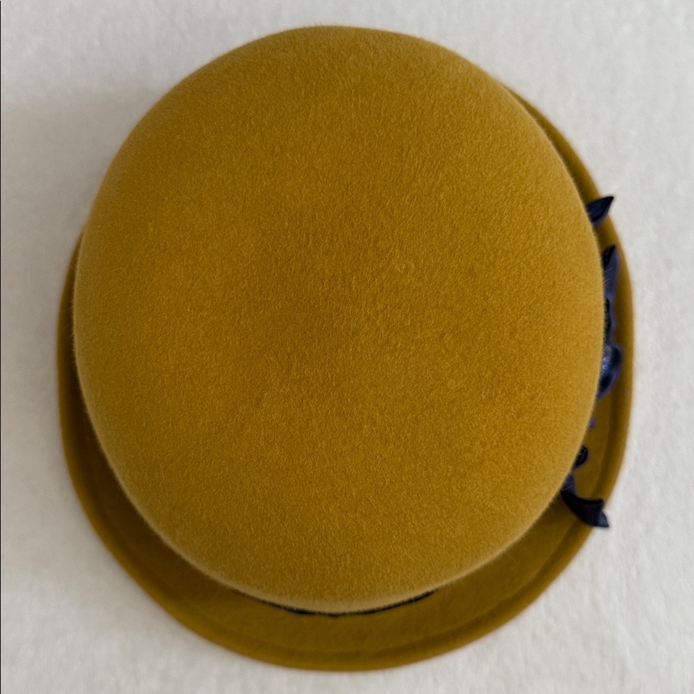 {VTG} Linda Campisano | Felt Cloche Ribbon Trimmed Hat Mustard Yellow/Purple - Picture 7 of 11